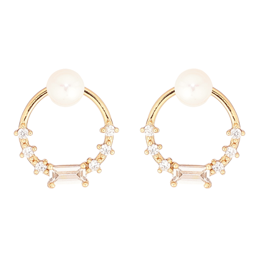 Серьги Xuping Позолота 18K пусеты Колечки с кристаллами и жемчужинами фото №1 Серьги Xuping Позолота 18K пусеты Колечки с кристаллами и жемчужинами фото №1