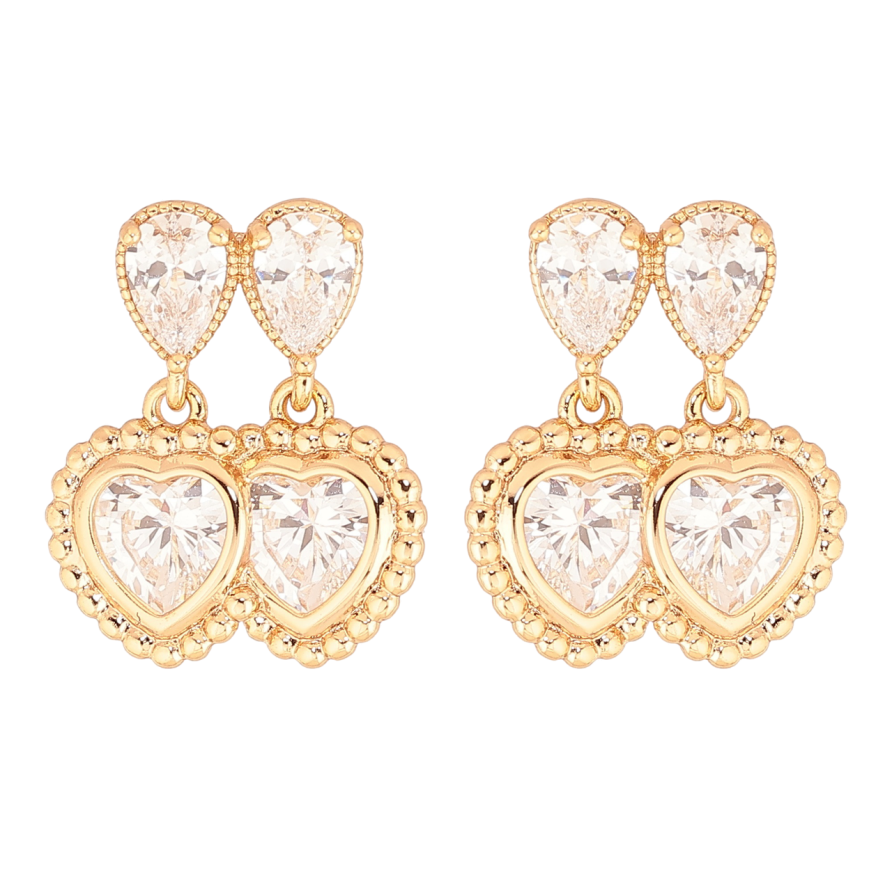 Сережки Xuping Позолота 18K пусети «Подвійні кристальні сердечка» фото №1 Сережки Xuping Позолота 18K пусети «Подвійні кристальні сердечка» фото №1