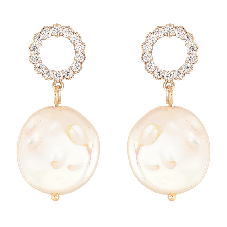 Серьги Xuping Позолота 18K пусеты Кристальные колечки с жемчужными подвесками фото №2