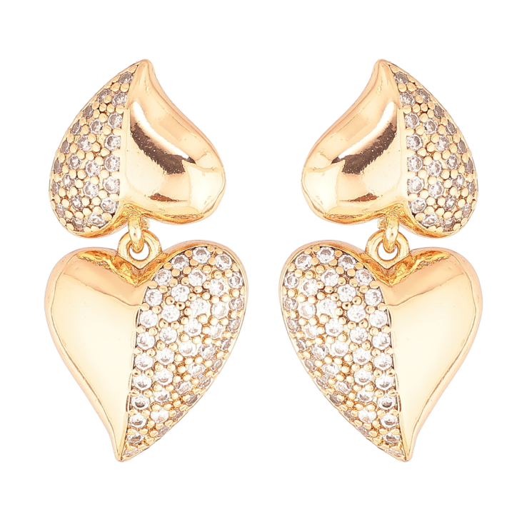Серьги Xuping Позолота 18K пусеты Сердечки с инкрустацией кристаллами фото №3
