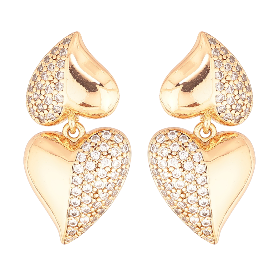 Серьги Xuping Позолота 18K пусеты Сердечки с инкрустацией кристаллами фото №1 Серьги Xuping Позолота 18K пусеты Сердечки с инкрустацией кристаллами фото №1
