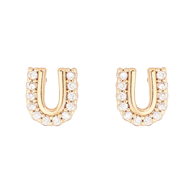 Сережки Xuping Позолота 18K пусети «Буква U з кристалами» фото №13