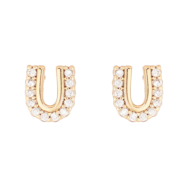 Сережки Xuping Позолота 18K пусети «Буква U з кристалами» фото №19 Сережки Xuping Позолота 18K пусети «Буква U з кристалами» фото №19