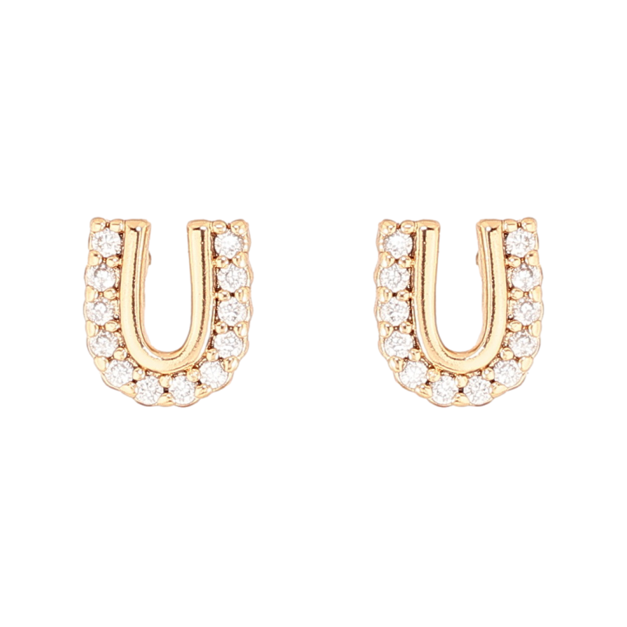 Сережки Xuping Позолота 18K пусети «Буква U з кристалами» фото №1 Сережки Xuping Позолота 18K пусети «Буква U з кристалами» фото №1