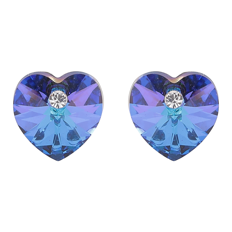 Серьги Xuping цвет Родий с кристаллами Swarovski пусеты Сердечки Bermuda Blue фото №1 Серьги Xuping цвет Родий с кристаллами Swarovski пусеты Сердечки Bermuda Blue фото №1