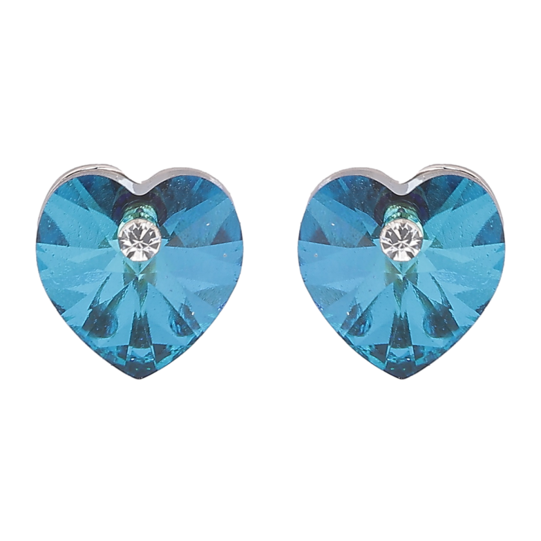 Серьги Xuping цвет Родий с кристаллами Swarovski пусеты Сердечки Metallic Blue фото №5
