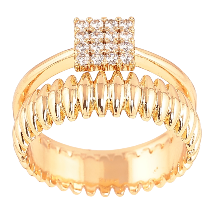 Каблучка Xuping Позолота 18K «Подвійне з кристалами» фото №17 Каблучка Xuping Позолота 18K «Подвійне з кристалами» фото №17