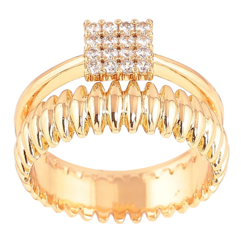Каблучка Xuping Позолота 18K «Подвійне з кристалами» фото №2 Каблучка Xuping Позолота 18K «Подвійне з кристалами» фото №2