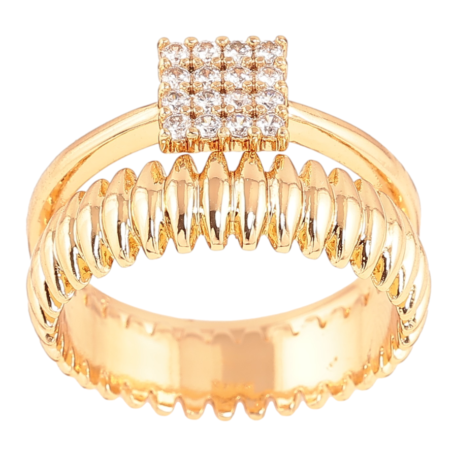 Каблучка Xuping Позолота 18K «Подвійне з кристалами» фото №1 Каблучка Xuping Позолота 18K «Подвійне з кристалами» фото №1