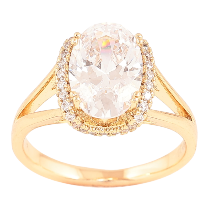 Каблучка Xuping Позолота 18K «Великий кристал в обрамленні дрібних» фото №5 Каблучка Xuping Позолота 18K «Великий кристал в обрамленні дрібних» фото №5