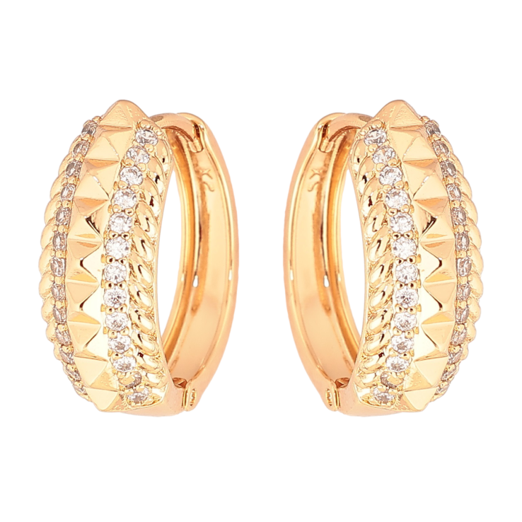 Серьги Xuping Позолота 18K колечки Декоративный узор с дорожками кристаллов фото №2 Серьги Xuping Позолота 18K колечки Декоративный узор с дорожками кристаллов фото №2
