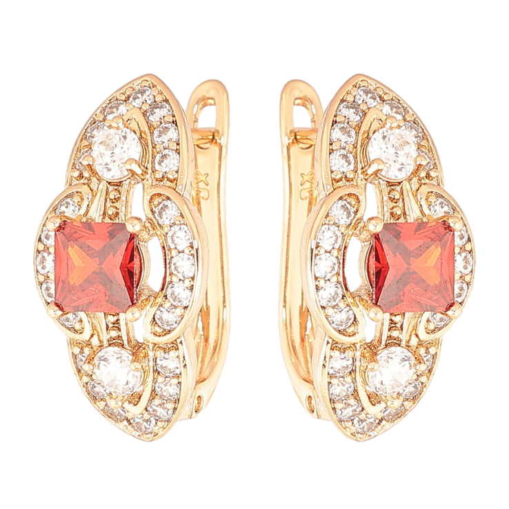 Серьги Xuping Позолота 18K английский замок Декоративный узор с красными кристаллами и инкрустацией фото №5 Серьги Xuping Позолота 18K английский замок Декоративный узор с красными кристаллами и инкрустацией фото №5
