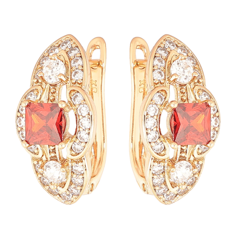 Сережки Xuping Позолота 18K англійський замок «Декоративний візерунок з червоними кристалами та інкрустацією» фото №1 Сережки Xuping Позолота 18K англійський замок «Декоративний візерунок з червоними кристалами та інкрустацією» фото №1