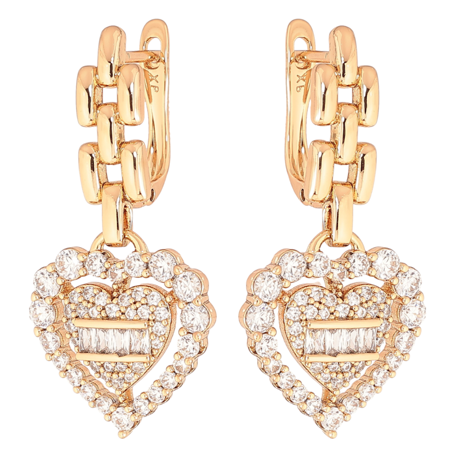 Серьги Xuping Позолота 18K английский замок Сердечки с инкрустацией кристаллами фото №1 Серьги Xuping Позолота 18K английский замок Сердечки с инкрустацией кристаллами фото №1