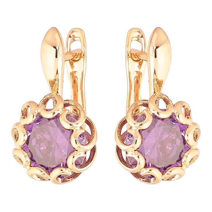 Серьги Xuping Позолота 18K английский замок Сиреневые кристаллы в декоративной оправе фото №17 Серьги Xuping Позолота 18K английский замок Сиреневые кристаллы в декоративной оправе фото №17