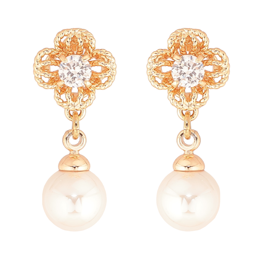 Сережки Xuping M&L Колір 18K пусети «Квіточки з перловими підвісками» фото №1 Сережки Xuping M&L Колір 18K пусети «Квіточки з перловими підвісками» фото №1