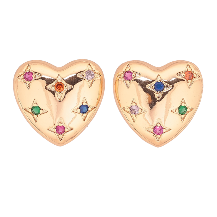 Серьги Xuping M&L Цвет 18K пусеты Сердечки с разноцветными кристаллами фото №19