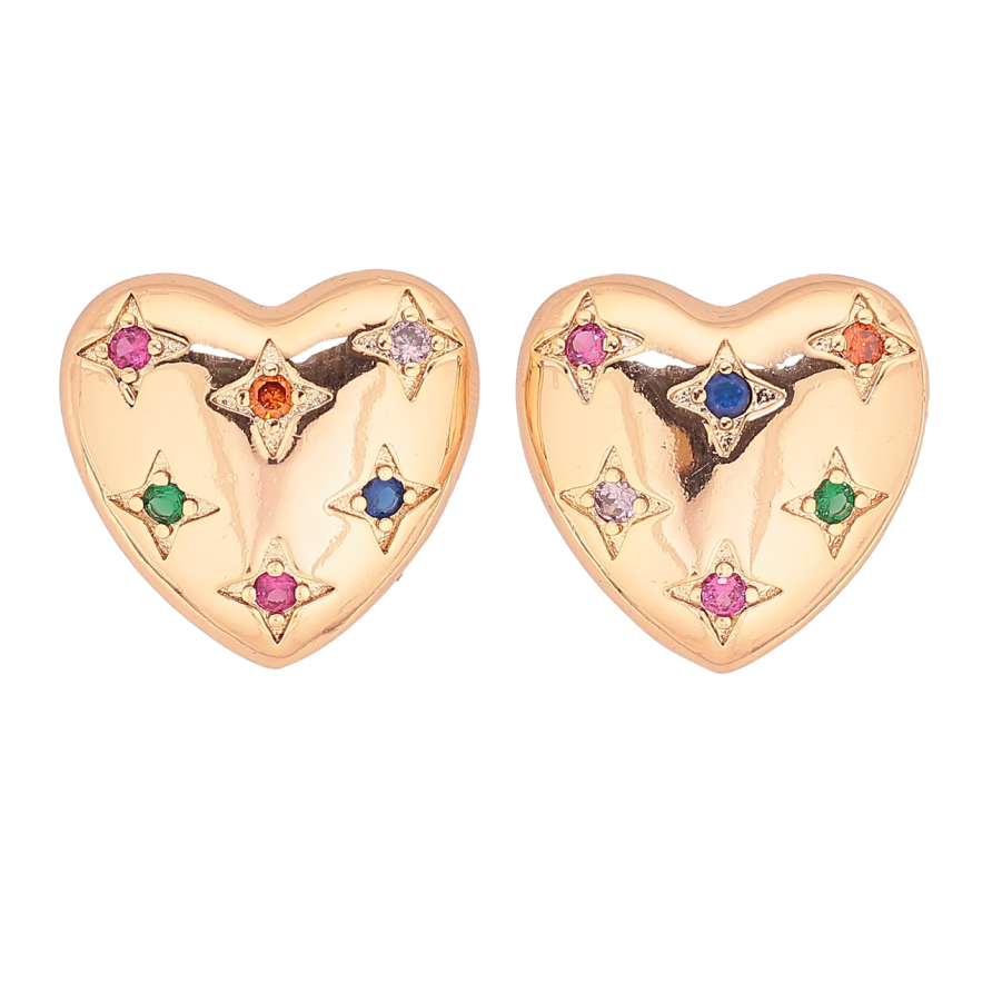 Серьги Xuping M&L Цвет 18K пусеты Сердечки с разноцветными кристаллами фото №1 Серьги Xuping M&L Цвет 18K пусеты Сердечки с разноцветными кристаллами фото №1