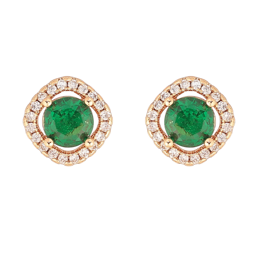 Серьги Xuping M&L Цвет 18K пусеты Зеленые кристаллы в обрамлении фото №1 Серьги Xuping M&L Цвет 18K пусеты Зеленые кристаллы в обрамлении фото №1