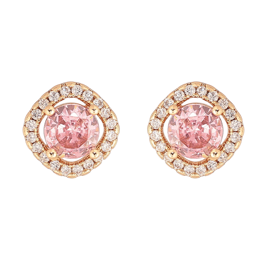 Серьги Xuping M&L Цвет 18K пусеты Розовые кристаллы в обрамлении фото №1 Серьги Xuping M&L Цвет 18K пусеты Розовые кристаллы в обрамлении фото №1