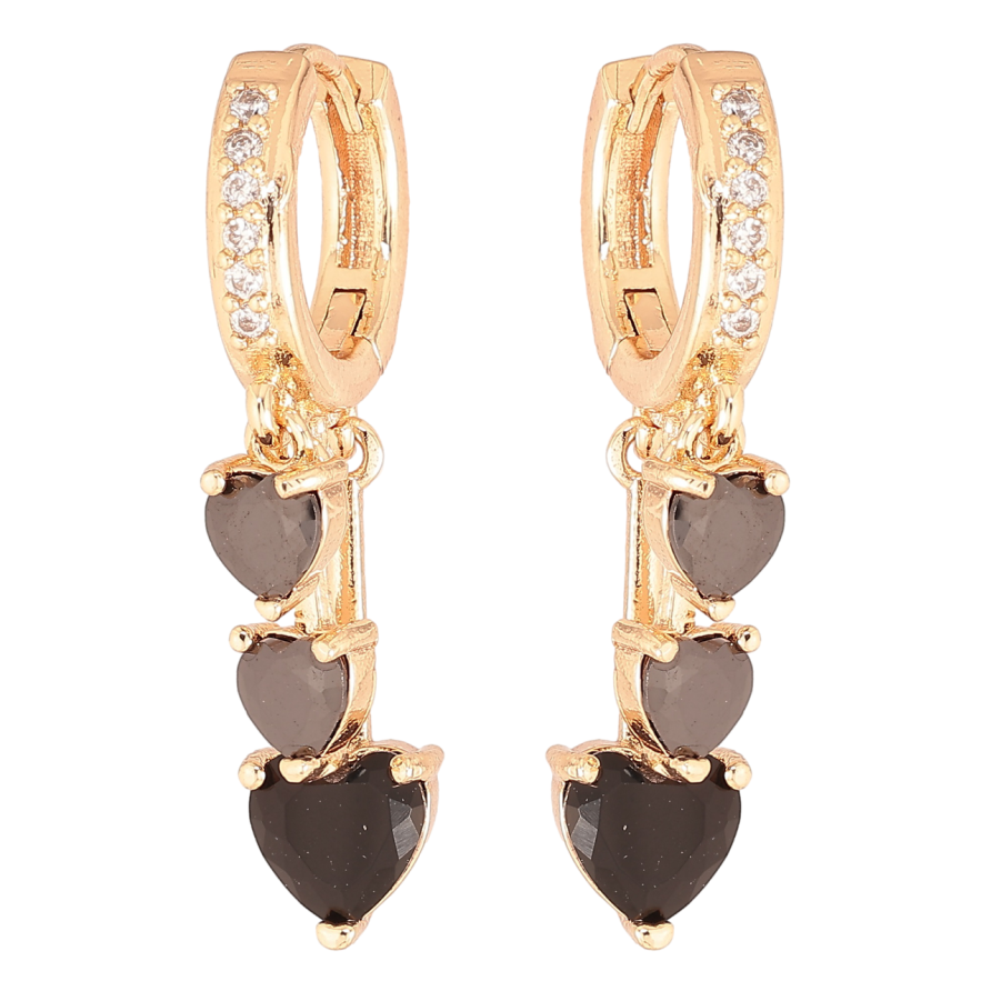 Серьги Xuping M&L Цвет 18K подвески на колечках Черные кристальные сердечки фото №1