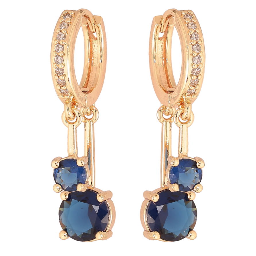 Серьги Xuping M&L Цвет 18K подвески на колечках Два синих кристалла фото №1
