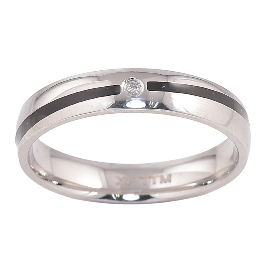 Кольцо Xuping TTM Stainless Steel Цвет Родий Черная полоса с кристаллом, шир. 4мм фото №1 Кольцо Xuping TTM Stainless Steel Цвет Родий Черная полоса с кристаллом, шир. 4мм фото №1