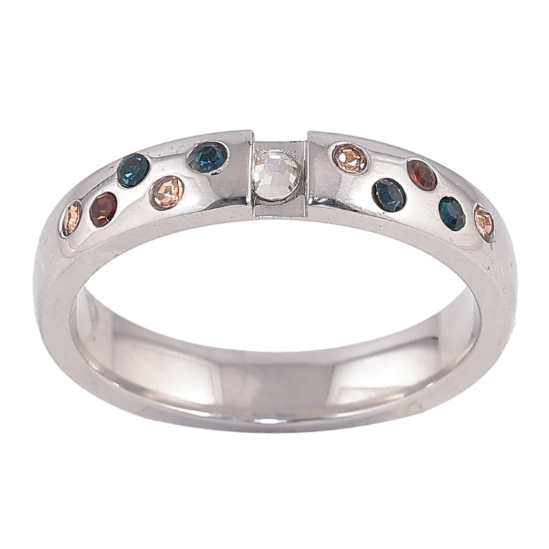 Каблучка Xuping TTM Stainless Steel Колір Родій Вставки різнокольорових кристалів, шир. 4мм фото №6 Каблучка Xuping TTM Stainless Steel Колір Родій Вставки різнокольорових кристалів, шир. 4мм фото №6