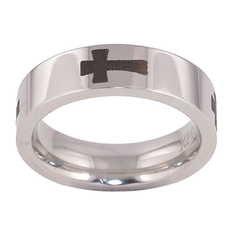 Каблучка Xuping TTM Stainless Steel Колір Родій Хрестики чорною емаллю, шир. 6мм фото №5 Каблучка Xuping TTM Stainless Steel Колір Родій Хрестики чорною емаллю, шир. 6мм фото №5