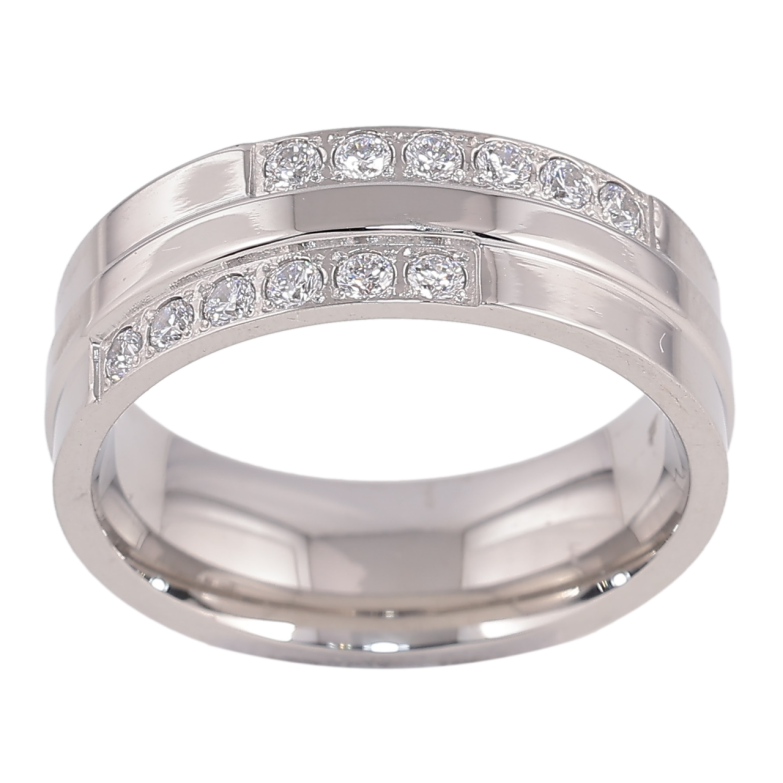Каблучка Xuping TTM Stainless Steel Колір Родій «Доріжки кристалів, шир. 7мм» фото №12
