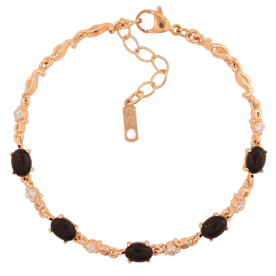 Браслет Xuping M&L Цвет 18K Узор с черно-белыми камнями» длинна с доп.цепочкой 18.5-21.5см х 3-5мм фото №1 Браслет Xuping M&L Цвет 18K Узор с черно-белыми камнями» длинна с доп.цепочкой 18.5-21.5см х 3-5мм фото №1