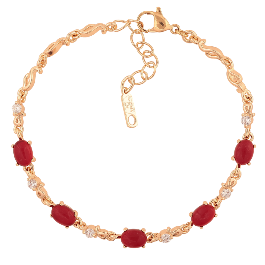 Браслет Xuping M&L Цвет 18K Узор с красно-белыми камнями» длинна с доп.цепочкой 18.5-21.5см х 3-5мм фото №1 Браслет Xuping M&L Цвет 18K Узор с красно-белыми камнями» длинна с доп.цепочкой 18.5-21.5см х 3-5мм фото №1