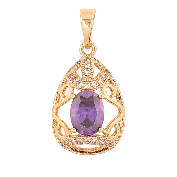 Кулон Xuping Позолота 18K «Різьблена крапля з бузковим кристалом» для ланцюжка до 5мм фото №7