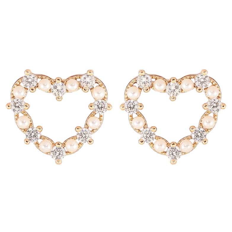 Сережки Xuping Позолота 18K пусети «Сердечка з кристалами та перлами» фото №1