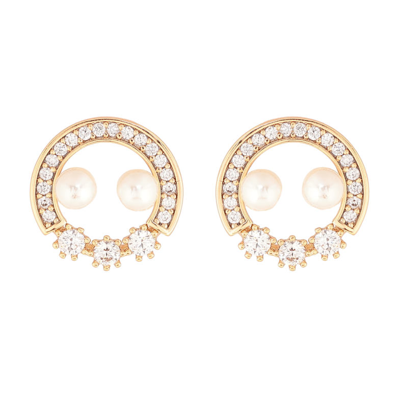 Серьги Xuping Позолота 18K пусеты Кристальные колечки с жемчужинами фото №1 Серьги Xuping Позолота 18K пусеты Кристальные колечки с жемчужинами фото №1