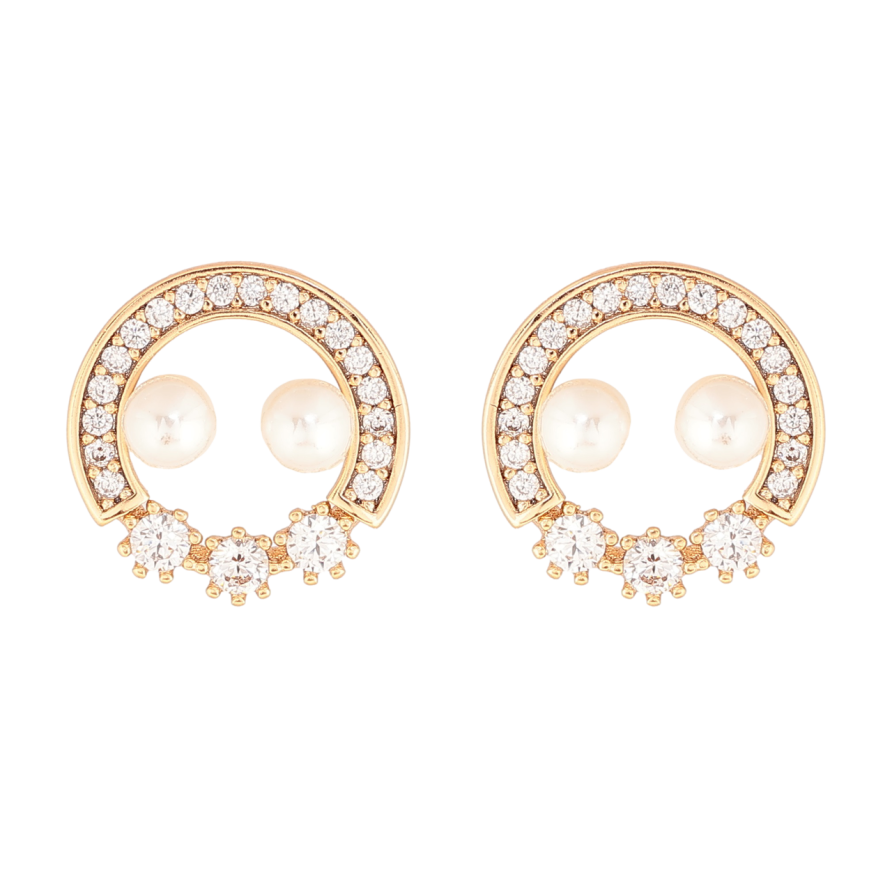 Серьги Xuping Позолота 18K пусеты Кристальные колечки с жемчужинами фото №1 Серьги Xuping Позолота 18K пусеты Кристальные колечки с жемчужинами фото №1