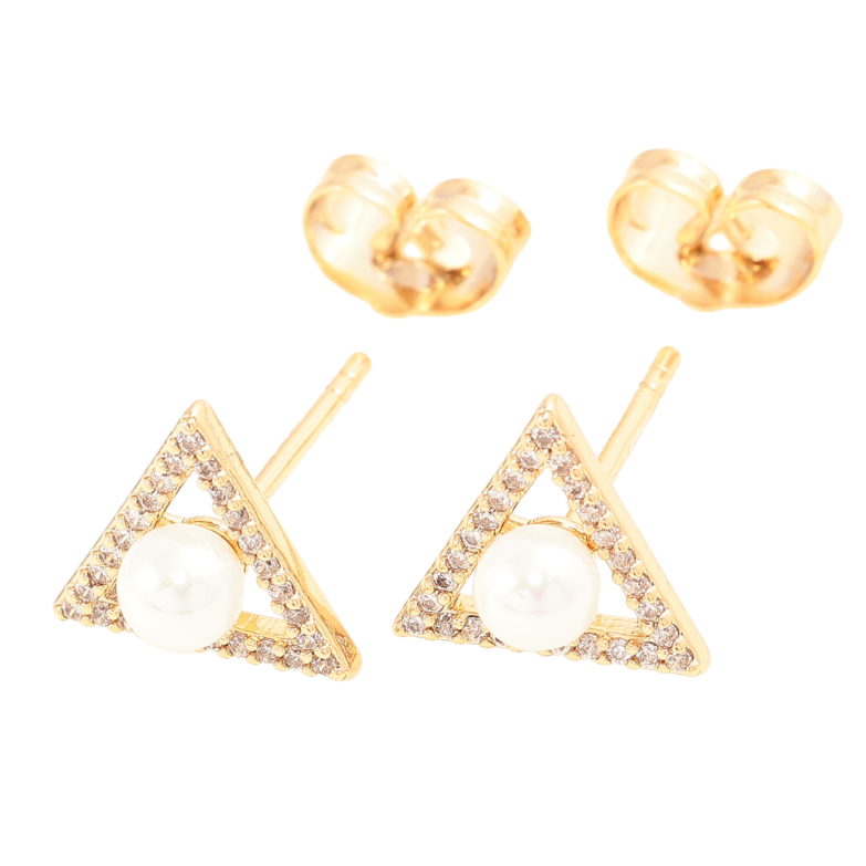 Сережки Xuping Позолота 18K пусети «Трикутники з кристалами та перлинами» фото №1 Сережки Xuping Позолота 18K пусети «Трикутники з кристалами та перлинами» фото №1
