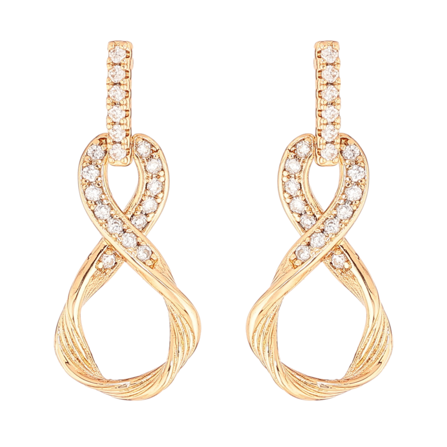Серьги Xuping Позолота 18K пусеты Подвески восьмерки с кристаллами фото №1 Серьги Xuping Позолота 18K пусеты Подвески восьмерки с кристаллами фото №1