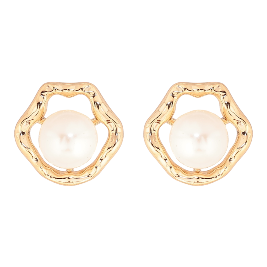 Серьги Xuping Позолота 18K пусеты Жемчужины в фигурной оправе фото №1 Серьги Xuping Позолота 18K пусеты Жемчужины в фигурной оправе фото №1