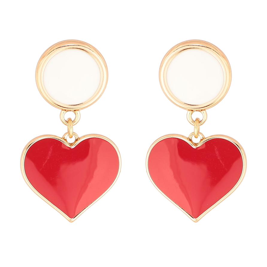 Серьги Xuping Позолота 18K пусеты Подвески сердечки с красно-белой эмалью фото №1 Серьги Xuping Позолота 18K пусеты Подвески сердечки с красно-белой эмалью фото №1