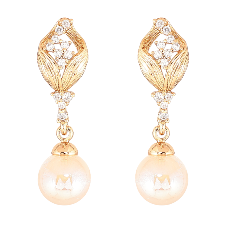 Серьги Xuping Позолота 18K пусеты Подвески с бежевыми жемчужинами и кристальными бутонами фото №7 Серьги Xuping Позолота 18K пусеты Подвески с бежевыми жемчужинами и кристальными бутонами фото №7