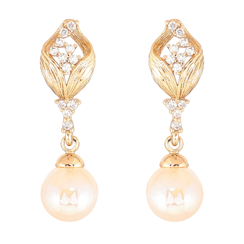 Серьги Xuping Позолота 18K пусеты Подвески с бежевыми жемчужинами и кристальными бутонами фото №1 Серьги Xuping Позолота 18K пусеты Подвески с бежевыми жемчужинами и кристальными бутонами фото №1