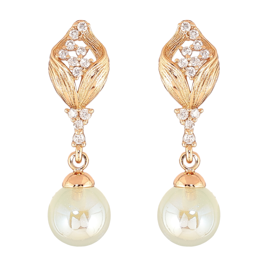 Серьги Xuping Позолота 18K пусеты Подвески с мятными жемчужинами и кристальными бутонами фото №1 Серьги Xuping Позолота 18K пусеты Подвески с мятными жемчужинами и кристальными бутонами фото №1
