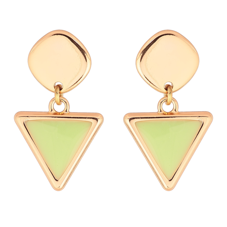 Серьги Xuping Позолота 18K пусеты Треугольные подвески с салатовой эмалью фото №12 Серьги Xuping Позолота 18K пусеты Треугольные подвески с салатовой эмалью фото №12