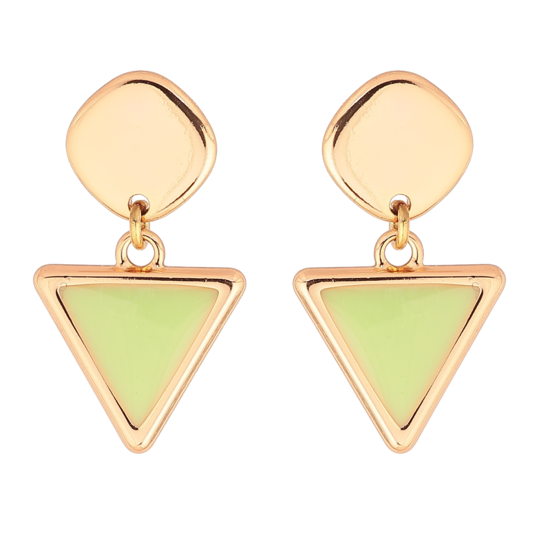 Серьги Xuping Позолота 18K пусеты Треугольные подвески с салатовой эмалью фото №2 Серьги Xuping Позолота 18K пусеты Треугольные подвески с салатовой эмалью фото №2