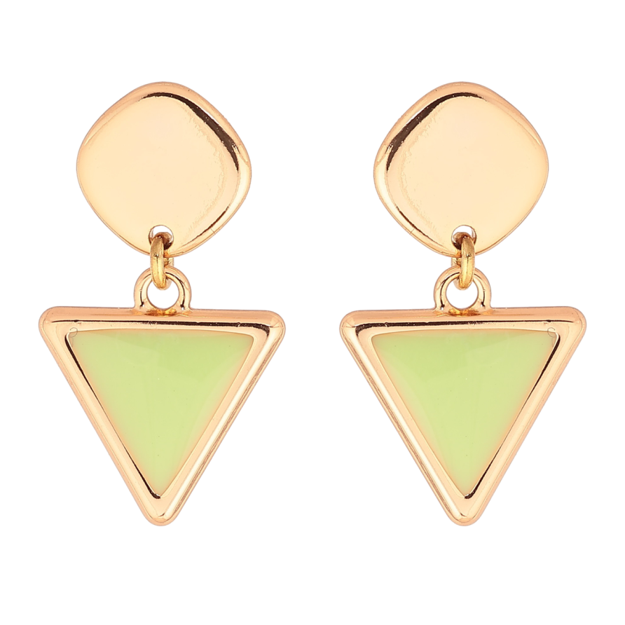 Серьги Xuping Позолота 18K пусеты Треугольные подвески с салатовой эмалью фото №1 Серьги Xuping Позолота 18K пусеты Треугольные подвески с салатовой эмалью фото №1