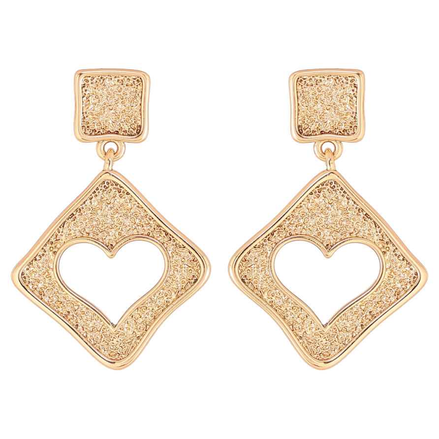 Серьги Xuping Позолота 18K пусеты Ромбовые подвески с сердечками фото №1
