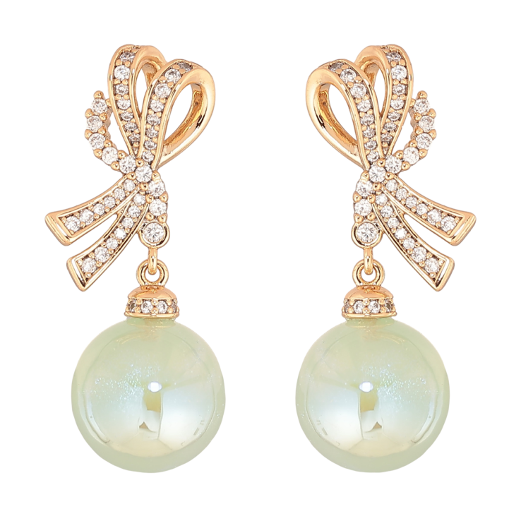 Серьги Xuping Позолота 18K пусеты Банты с мятными перламутровыми шариками фото №22 Серьги Xuping Позолота 18K пусеты Банты с мятными перламутровыми шариками фото №22