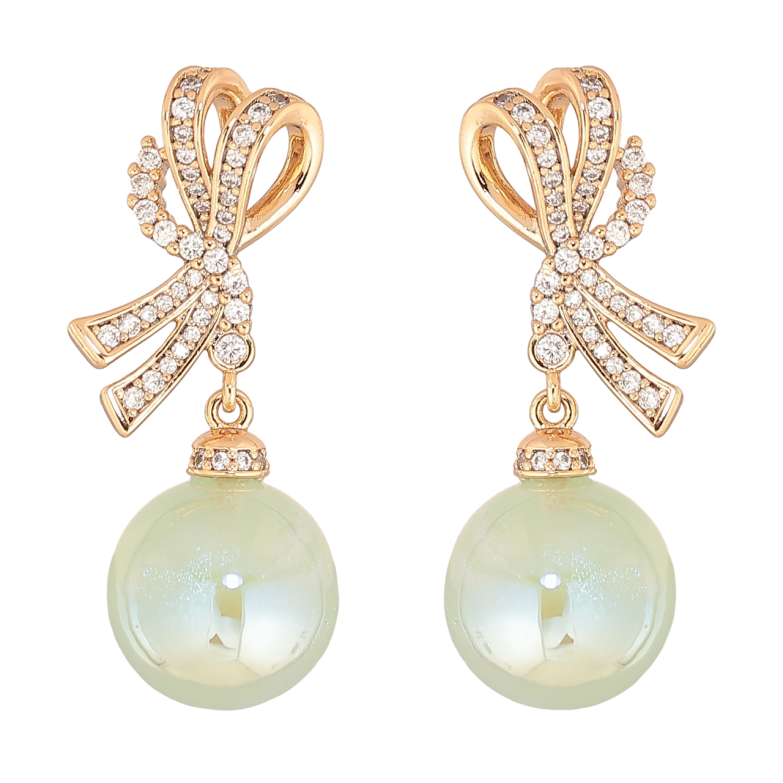 Серьги Xuping Позолота 18K пусеты Банты с мятными перламутровыми шариками фото №8