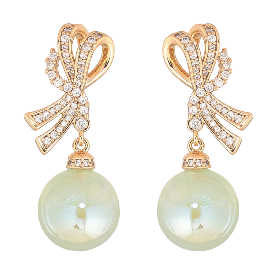 Серьги Xuping Позолота 18K пусеты Банты с мятными перламутровыми шариками фото №1